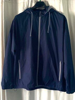Lexus Hooded Windbreaker Jacket Men's 2XL Navy Gray Full Zip Mesh Lined